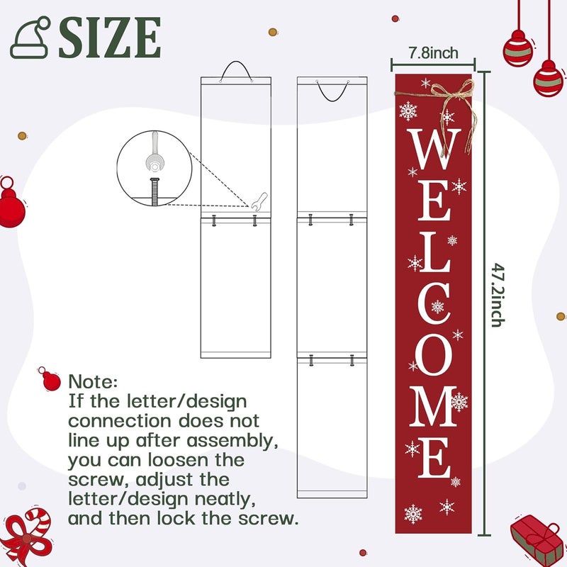 Seimip Christmas Porch Sign Welcome Sign For Front Porch Snowflake Red Home Decor Indoor Outdoor Wintern Wooden Vertical Sign For Patio Front Door Porch Wall Yard Outdoor - Image 3